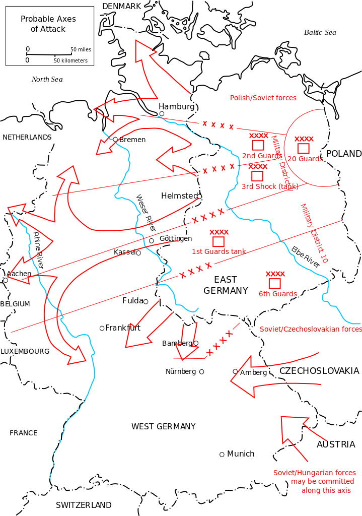 Probable Axes of Attack of Warsaw Pact. Taken from Graham H. Turbiville, "Invasion in Europe--A Scenario," Army, November 1976, p. 19.