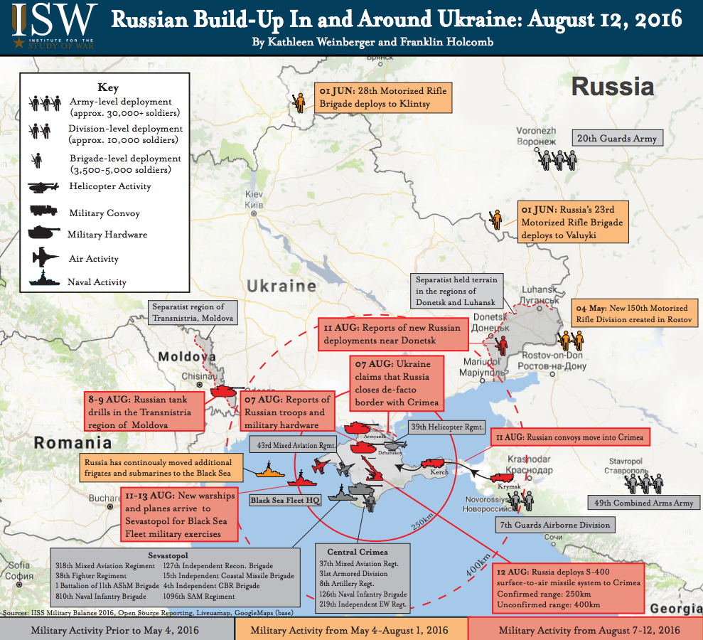 "Russian Build-Up In and Around Ukraine: August 12, 2016," Institute for the Study of War
